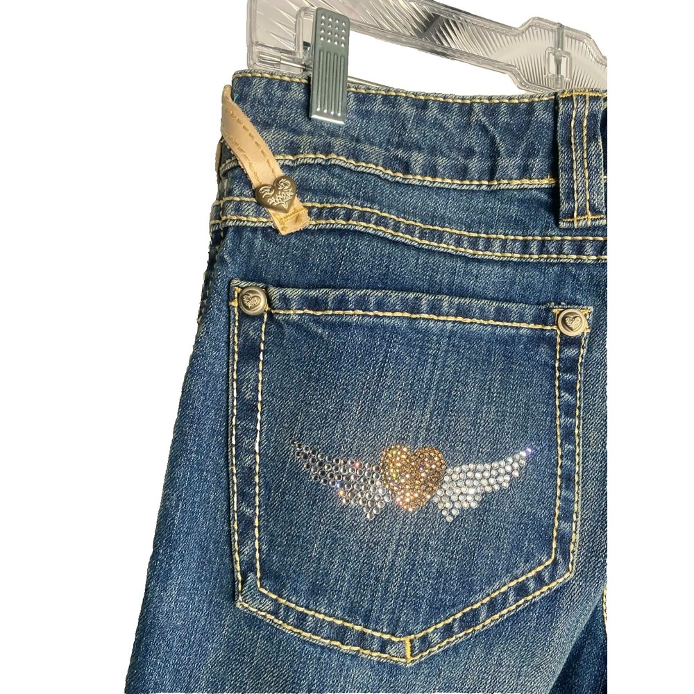 Twisted Heart Womens size 29 bootcut TALL jeans Rhinestones Y2K heart wings 90s - Picture 9 of 11